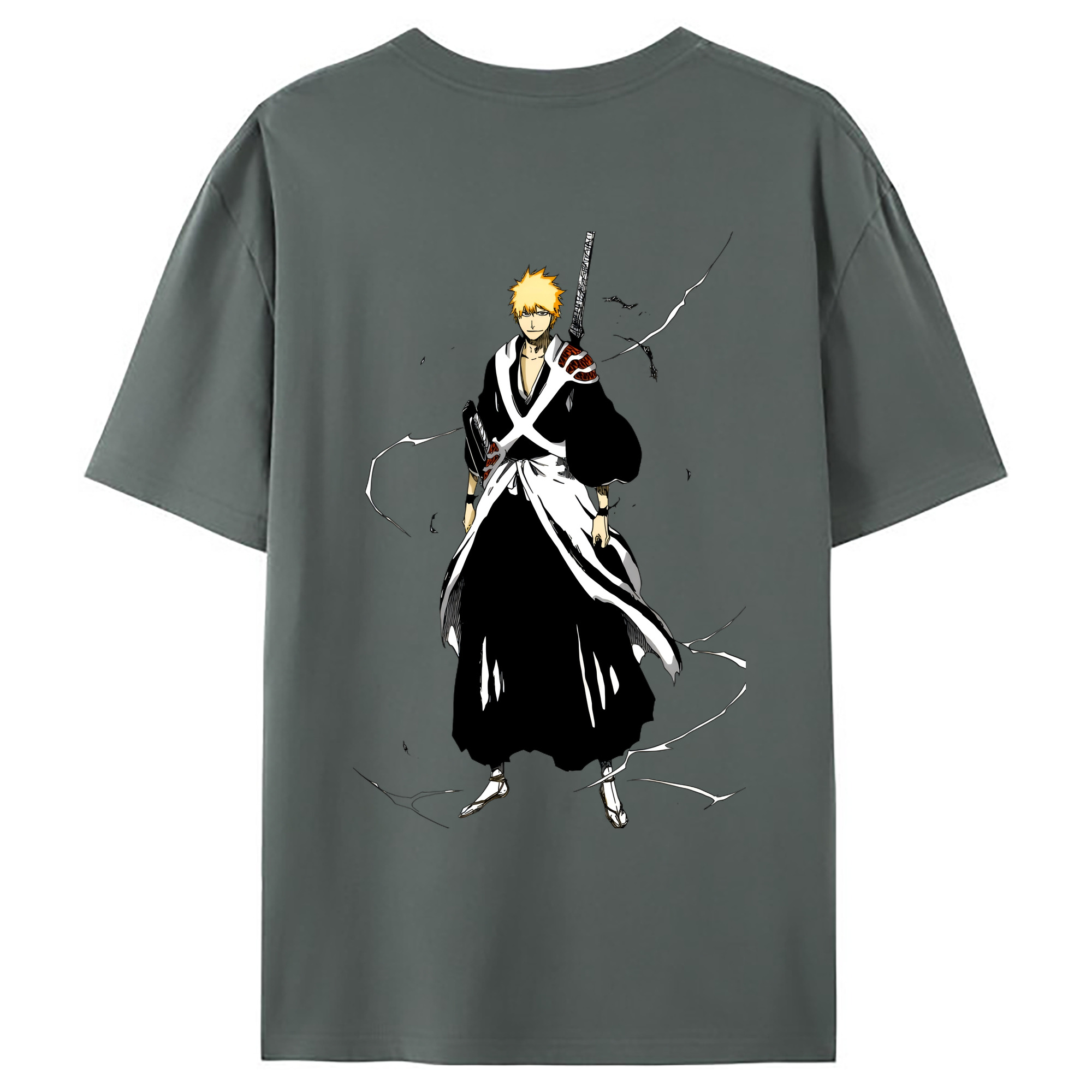 （画像用） ブリーチ 黒崎一護（くろさき いちご）BLEACH Kurosaki Ichigo 綿100％ メンズ半袖Tシャツ（バックプリント） 通気性